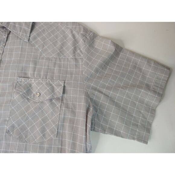 Wrangler Mens Large Short Sleeve Brown-ish Plaid Pearl Snap Shirt - Picture 3 of 11